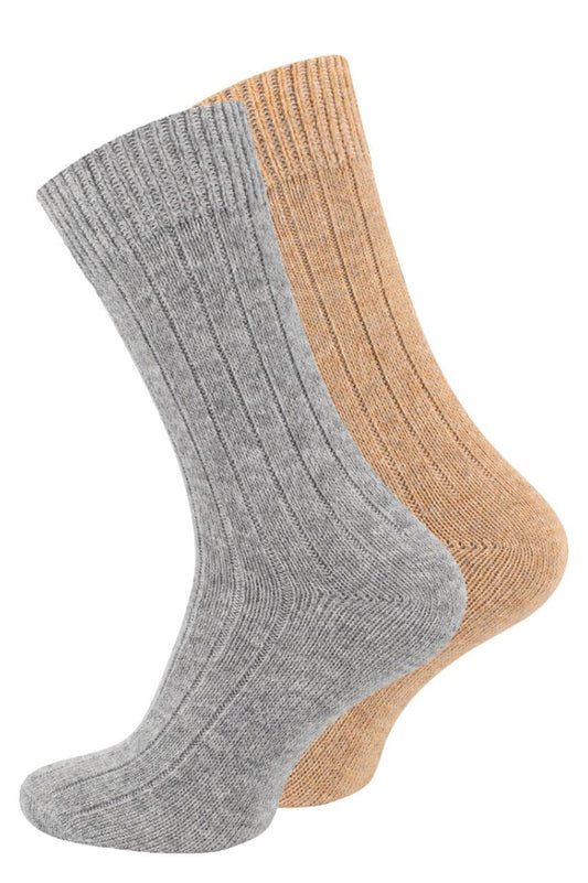 Alpackaullsockor i beige nyanser, finstickade, 2-pack