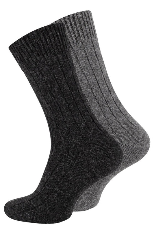 Alpackaullsockor i grå färger, finstickade, 2-pack